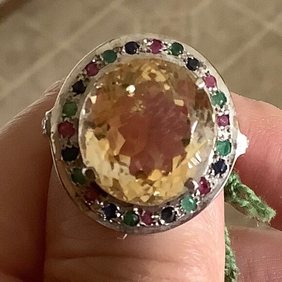 sterling SILVER 925 CITRINE/RUBY/EMERALD/BLUE SAPPHIRE  WOMAN RING - Picture 4 of 11